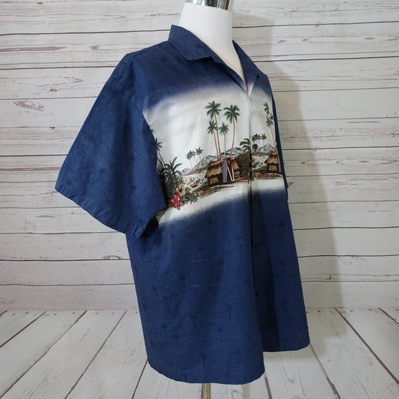 VTG RJC Hawaiian Shirt Button Up Blue Camp Shirt - Picture 3 of 10